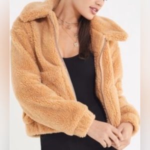 Urban Outfitters cropped teddy jacket in honey